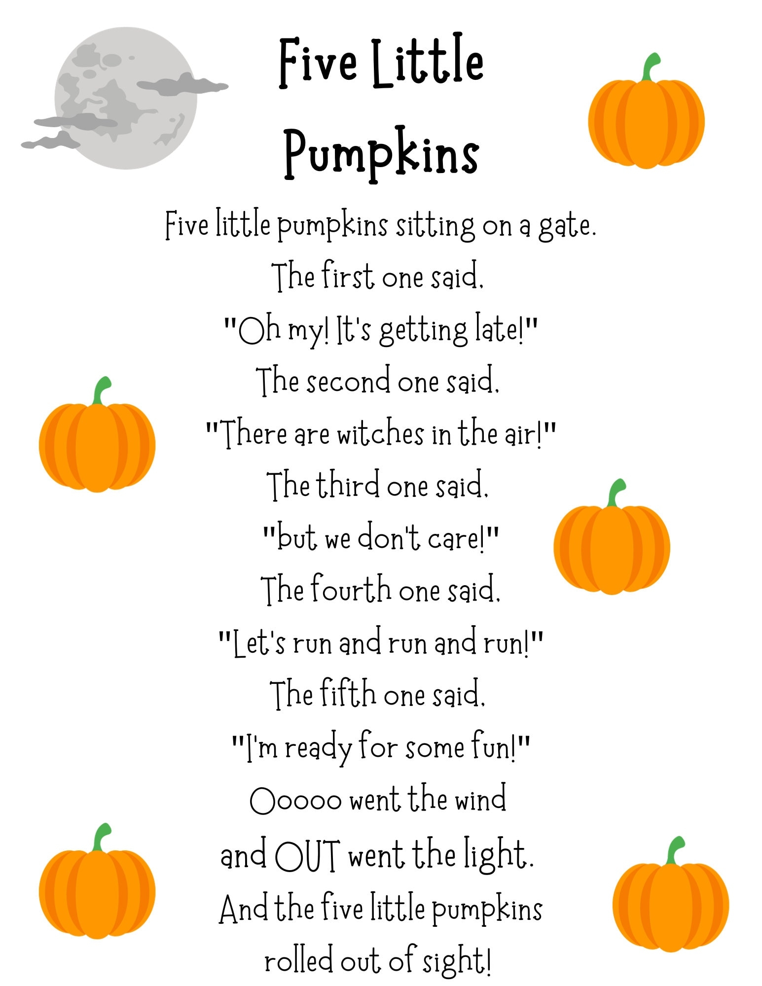 Five Little Pumpkins Poem Interactive Poetry Fall Poetry Poetry Centers For Preschool Kindergarten Homeschool DIGITAL DOWNLOAD Etsy