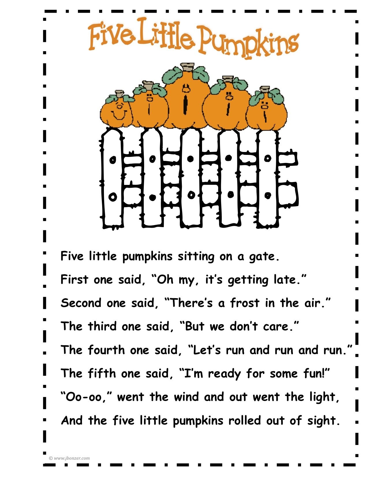 Five Little Pumpkins Printable Poem Printable Party Favors