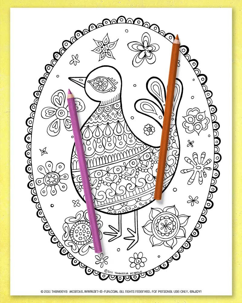 Folk Art Birds Coloring Pages Printable Coloring Book Of Detailed Birds Drawn In A Folk Style Art Is Fun