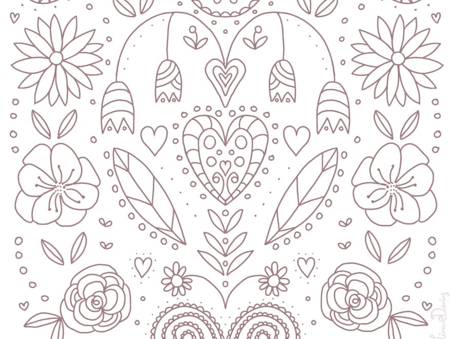 Folk Floral FREE Colouring Page