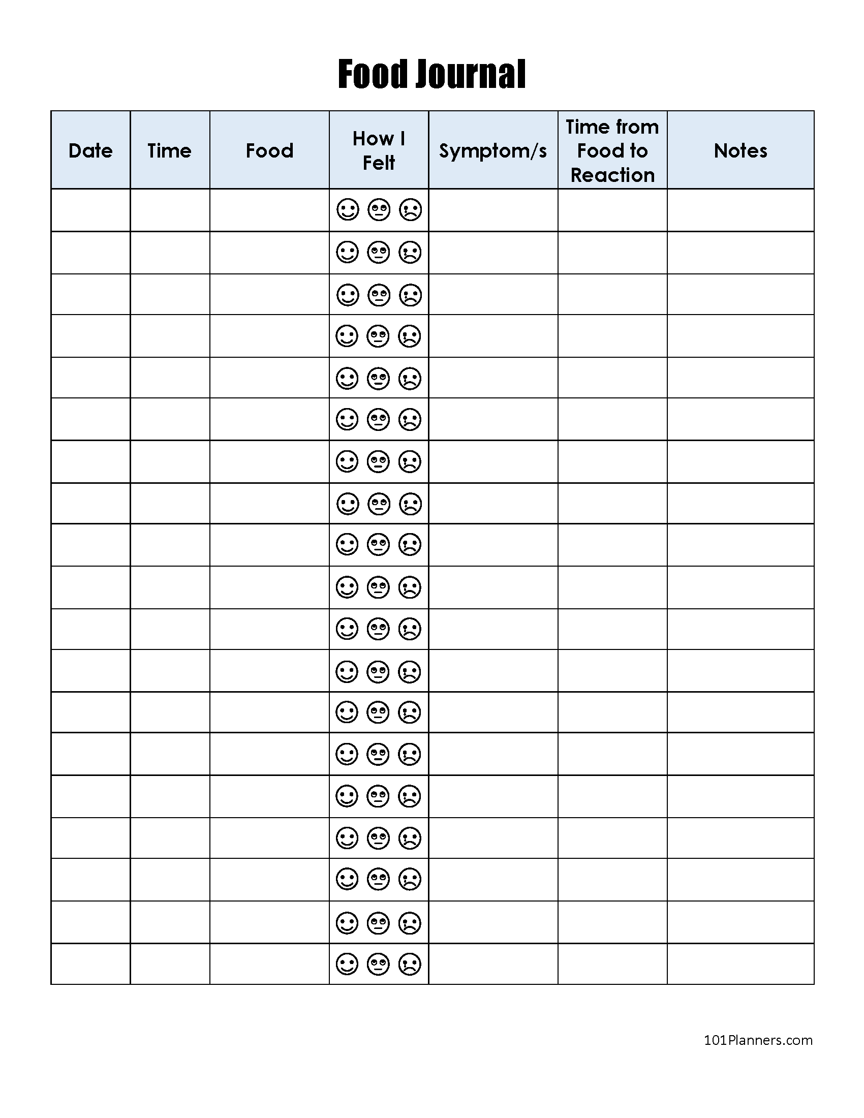 Food Diary Template Free Printable Track Food And Water Intake