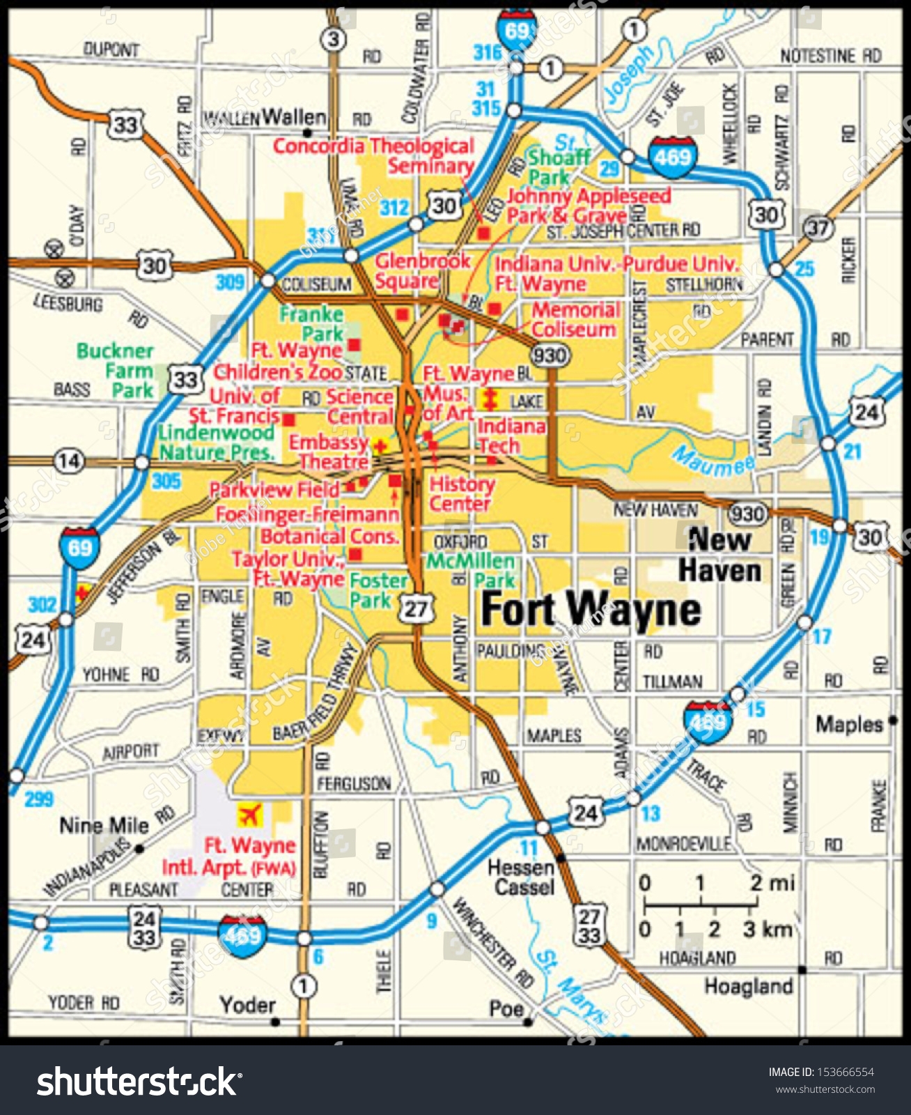 Fort Wayne Indiana Area Map 153666554 Shutterstock