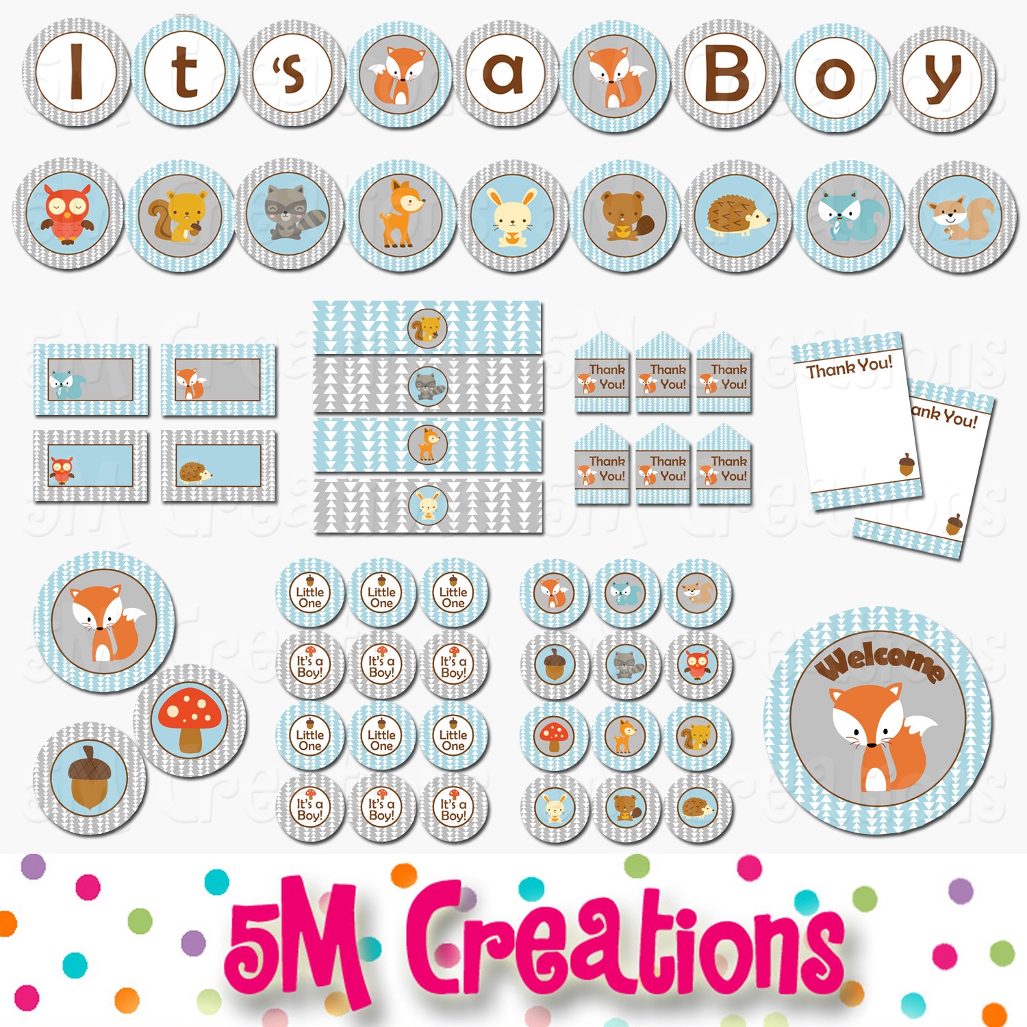 Fox Baby Shower Printable Decorations Woodland Animal Baby Shower Instant Download 5M Creations Blog