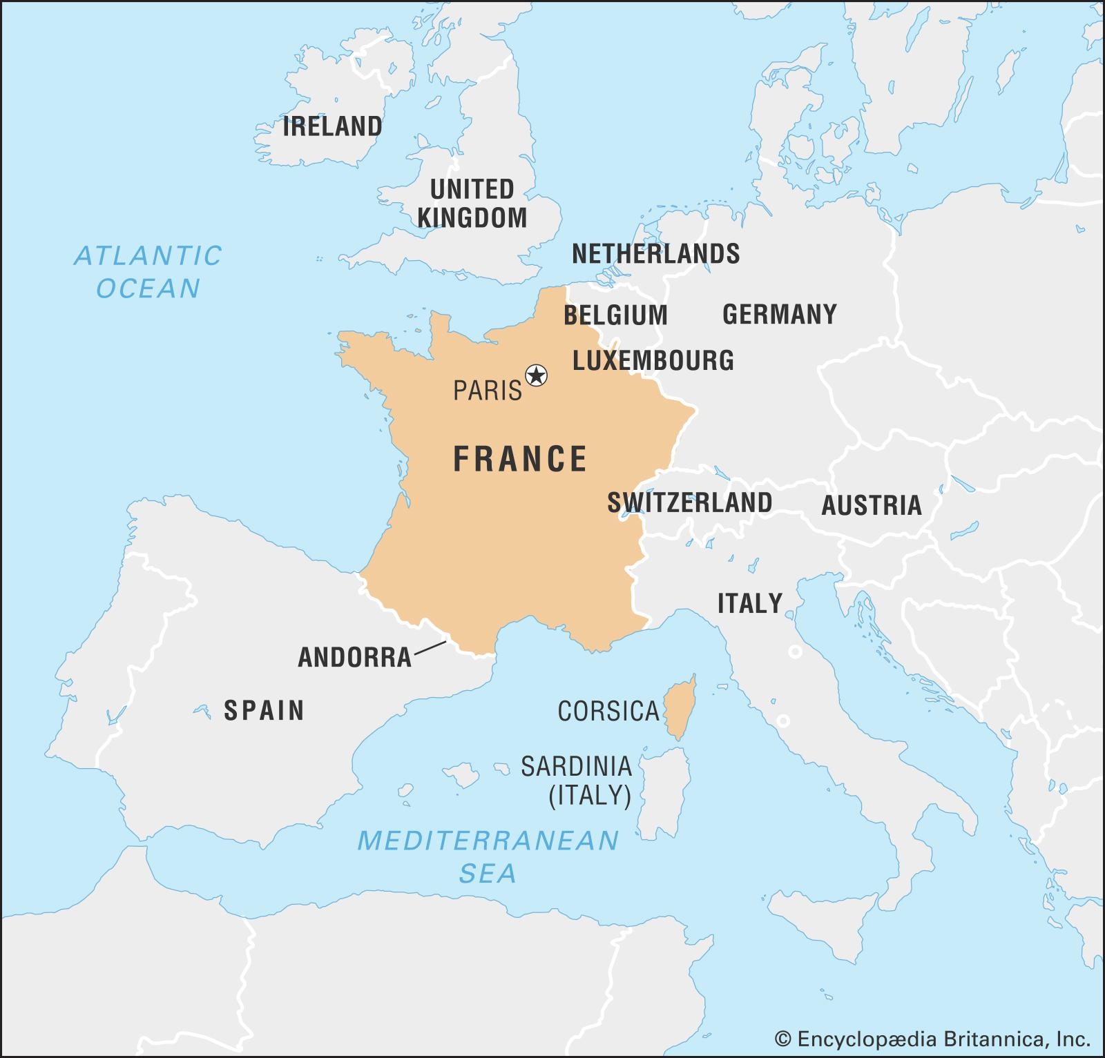 France Neighbouring Countries Map Map Of France And Neighbouring Countries Western Europe Europe 