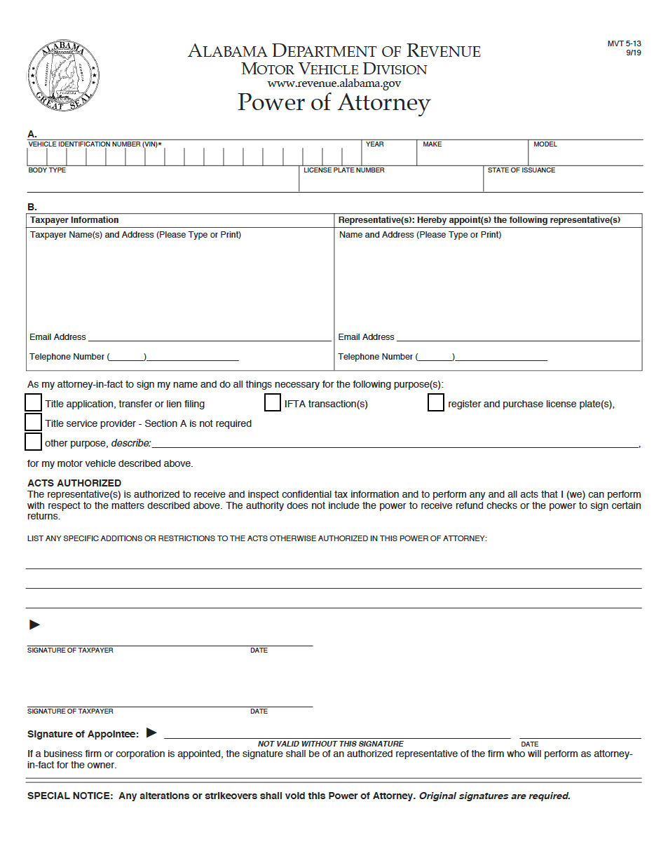 Printable Power Of Attorney Form Alabama