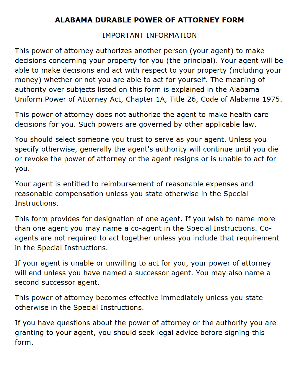 Free Alabama Power Of Attorney Forms PDF Templates