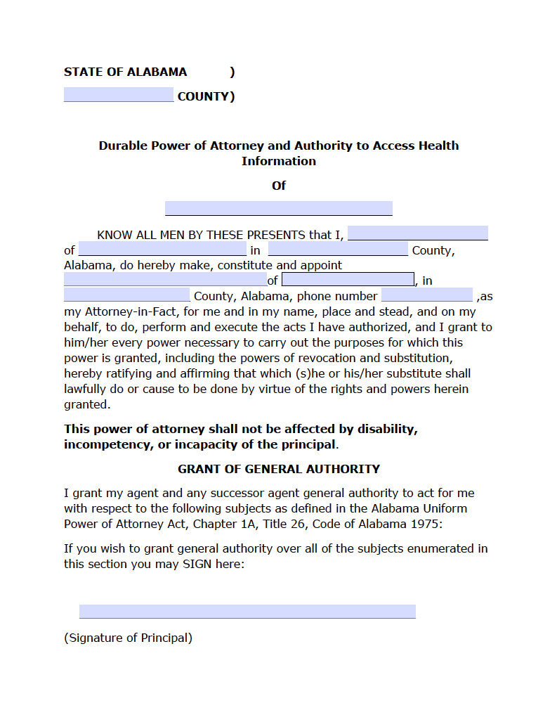 Free Alabama Power Of Attorney Forms PDF