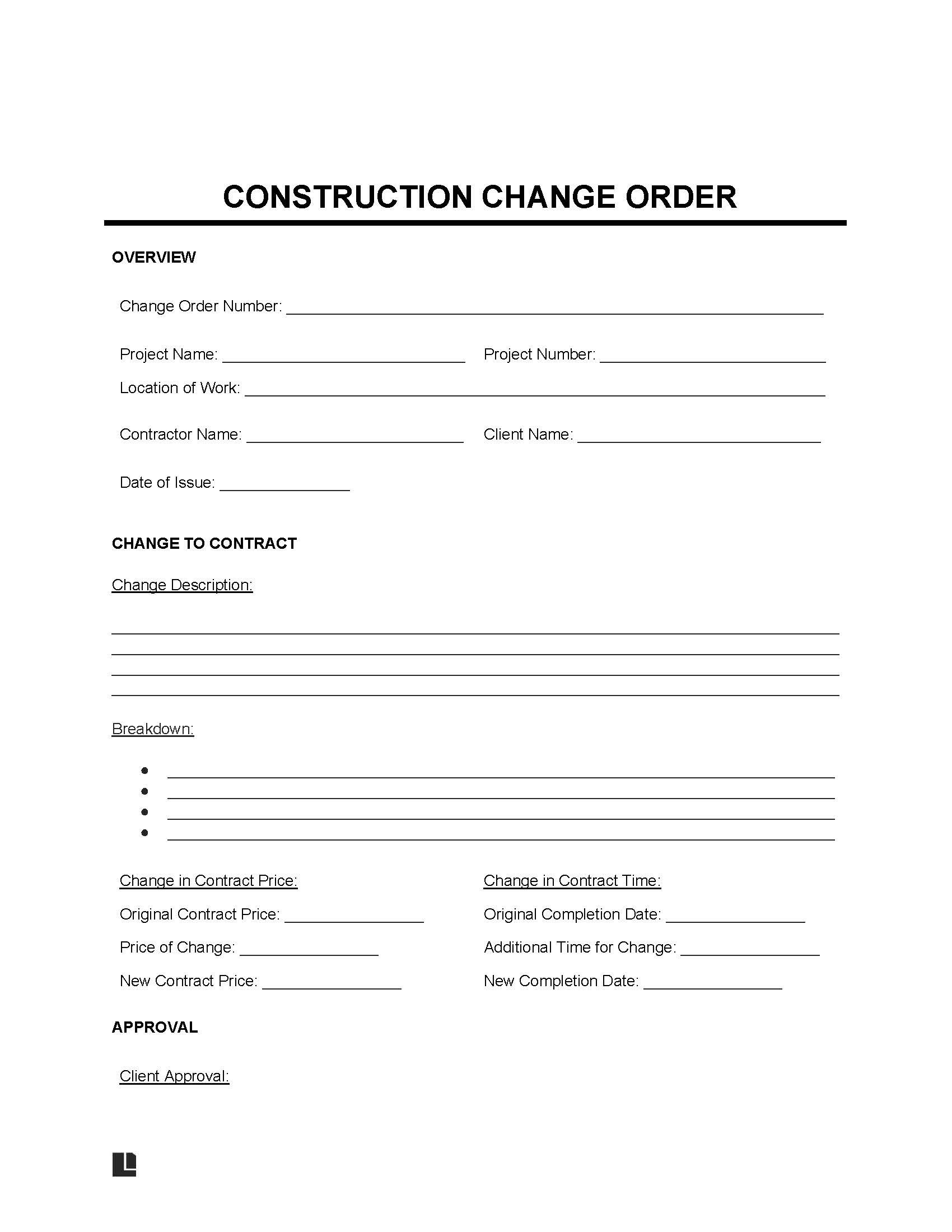 Free Construction Change Order Form PDF Word Free Construction Change Order Form PDF Word
