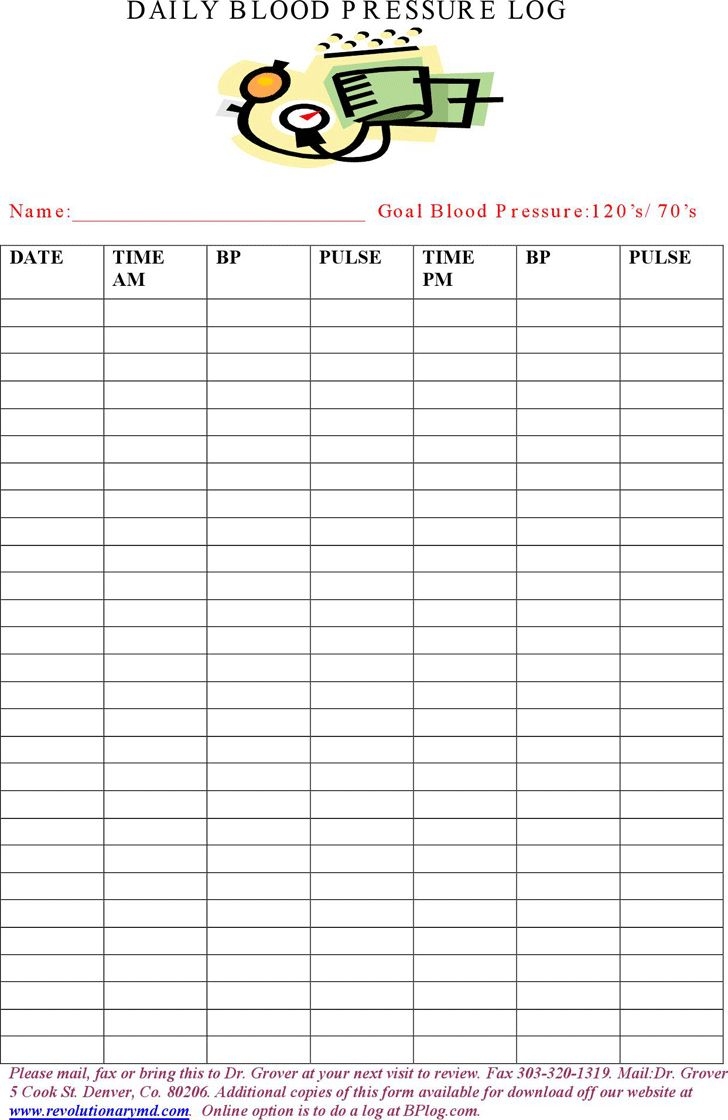 Daily Free Printable Blood Pressure Log Sheets