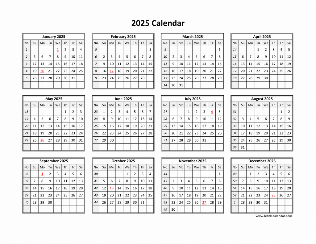 Half Page Free Printable 2025 Calender