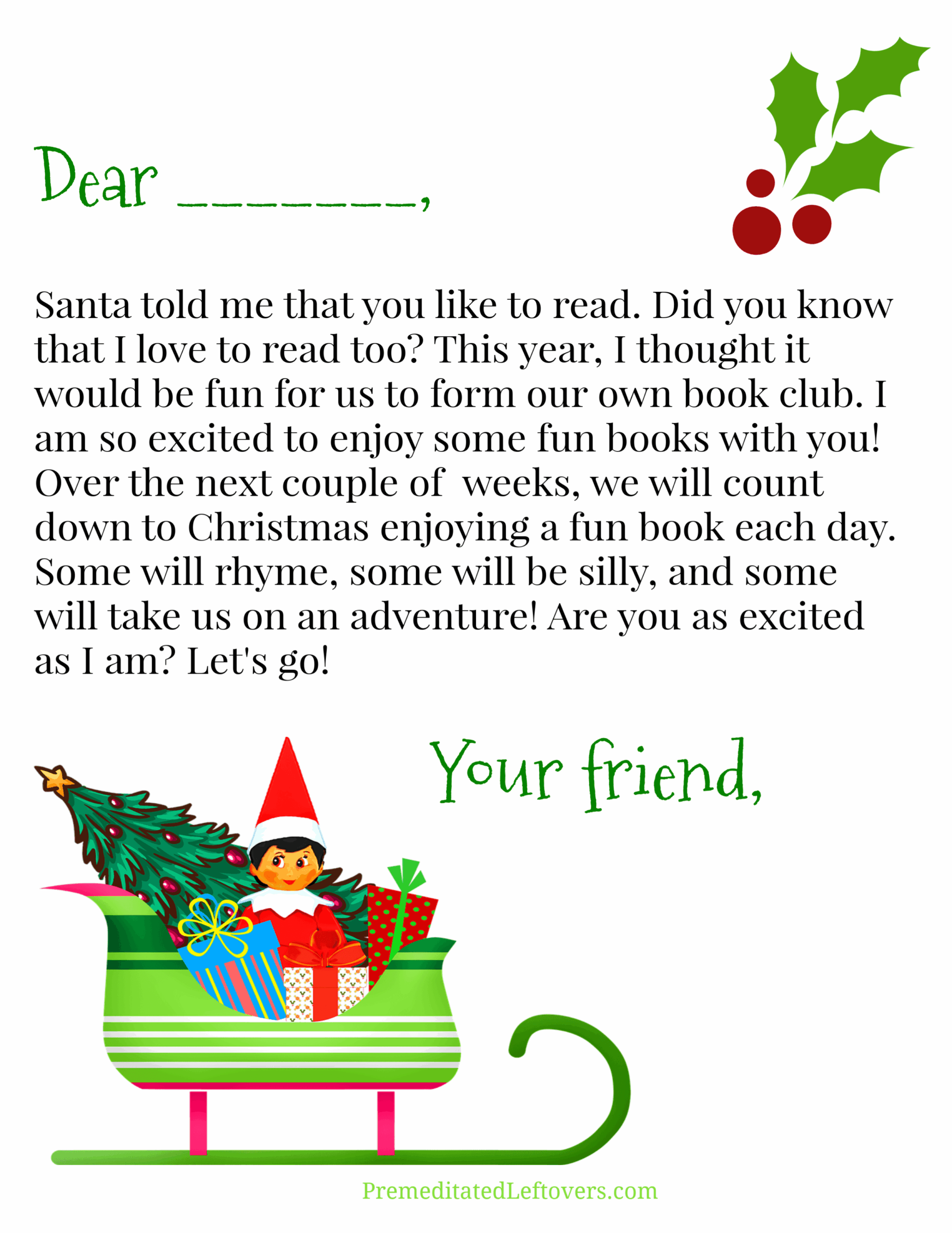 Elf On The Shelf Letter Free Printable