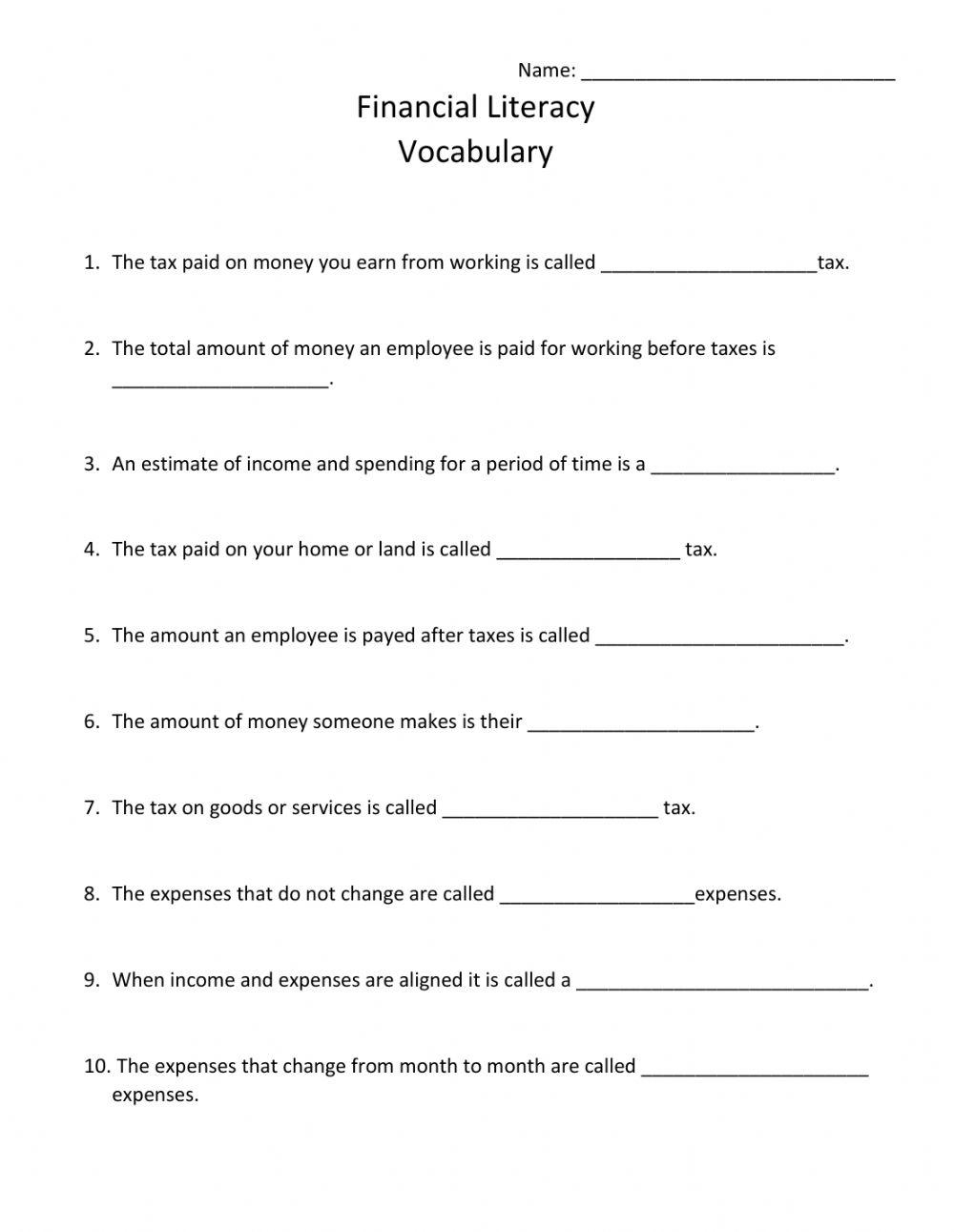Free Financial Literacy Worksheet Download Free Financial Literacy Worksheet Png Images Free Worksheets On Clipart Library