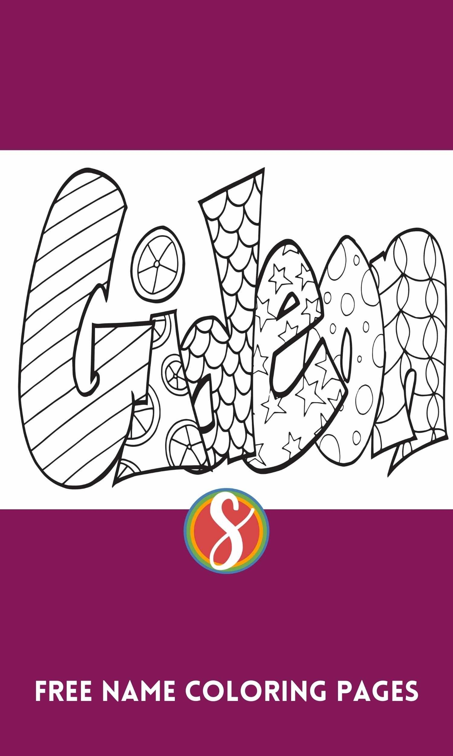 Free GIDEON Name Coloring Page Printable Stevie Doodles
