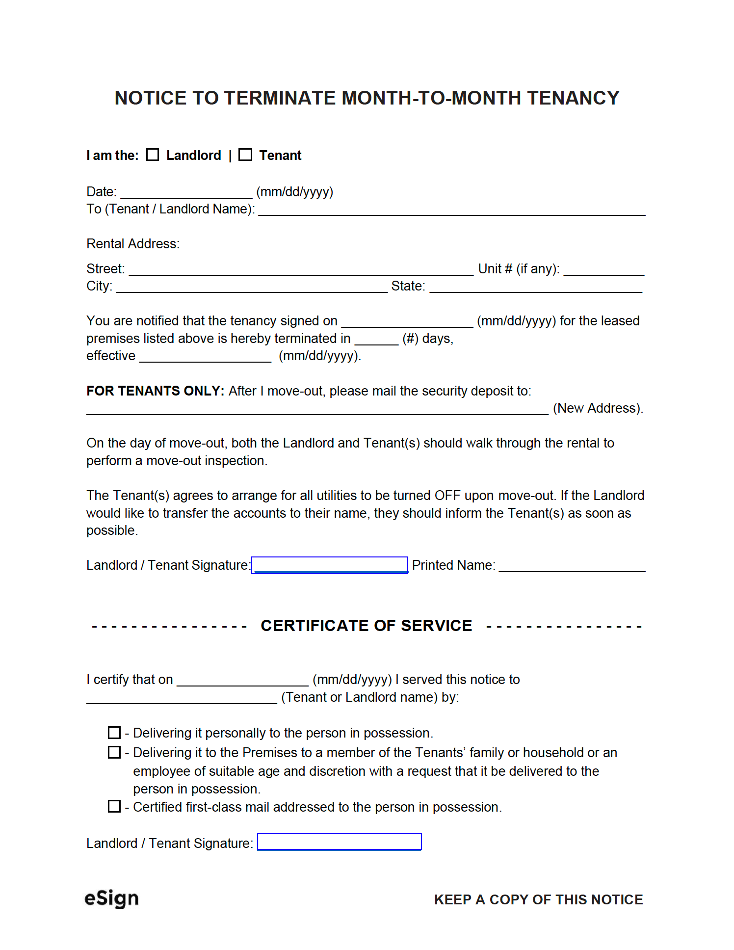 Free Lease Termination Letter 30 Day Notice To Quit PDF Word