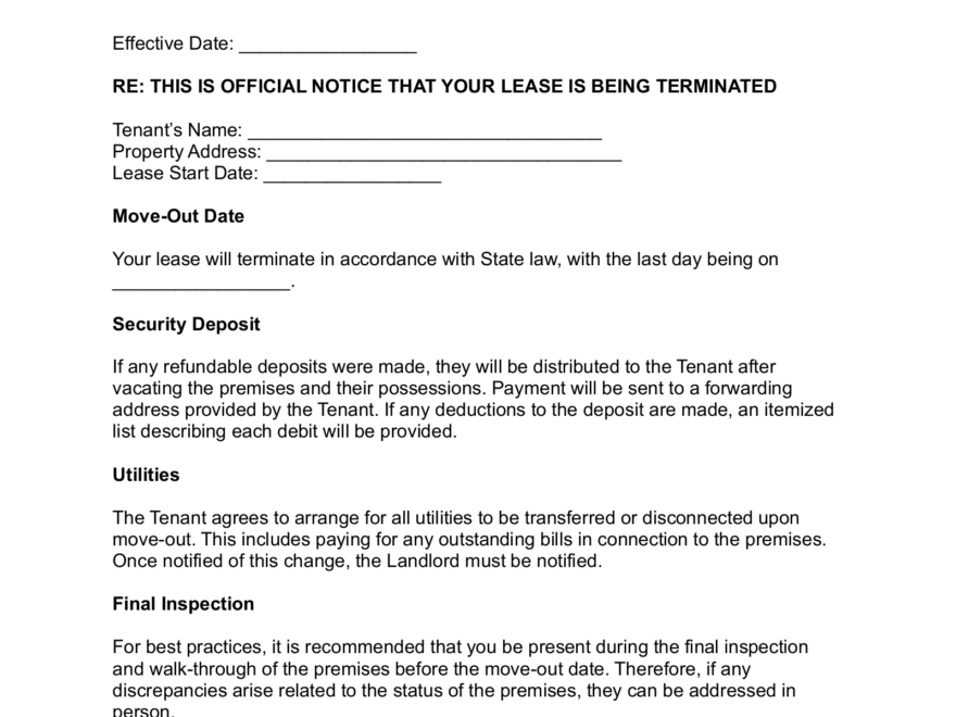 Free Lease Termination Letter Month to Month Tenancy 30 Day Notice PDF Word EForms