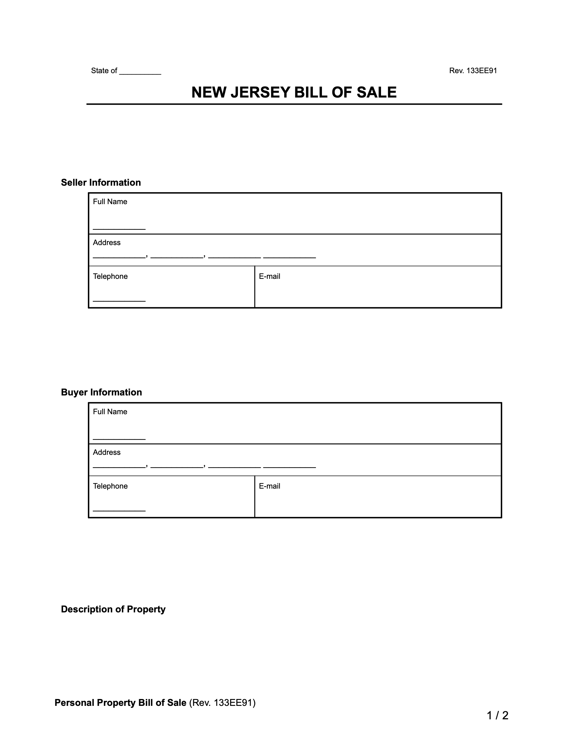 Free New Jersey Bill Of Sale Forms PDF Word