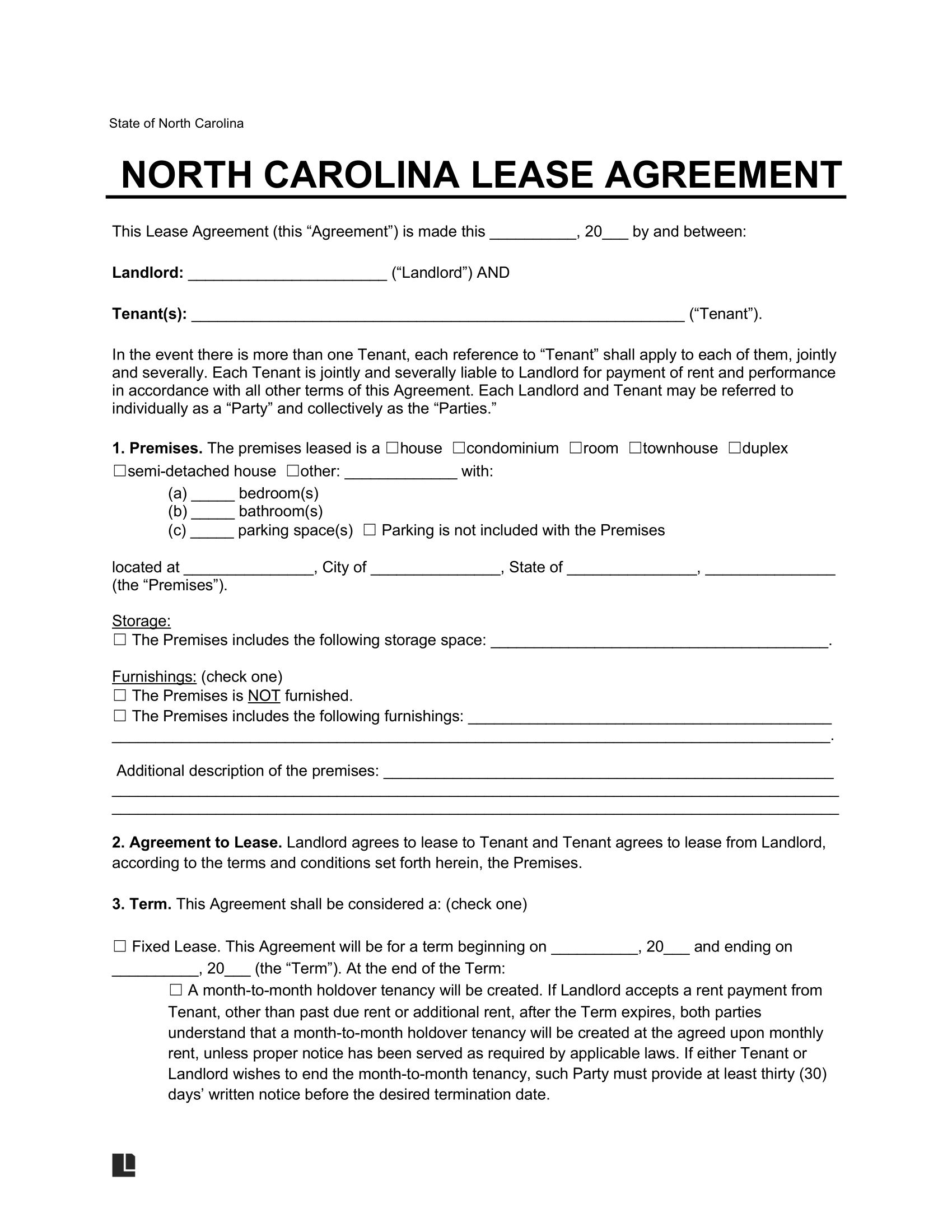 Free North Carolina Lease Agreement Templates 6 PDF Word