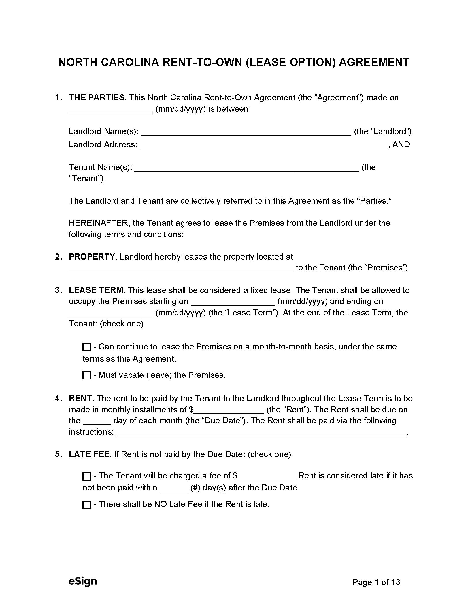 Free North Carolina Rental Lease Agreement Templates 6 PDF Word