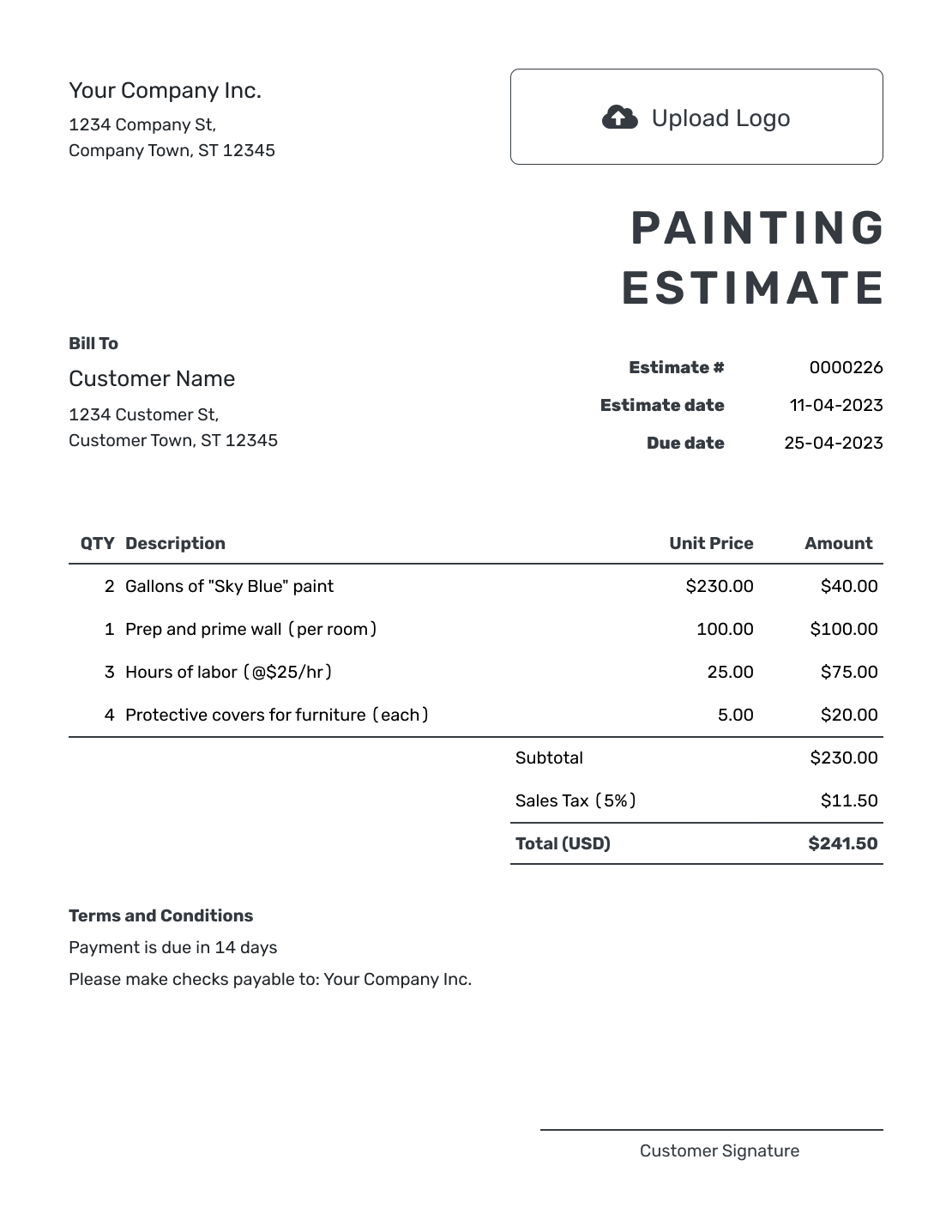Free Painting Estimate Template Docelf