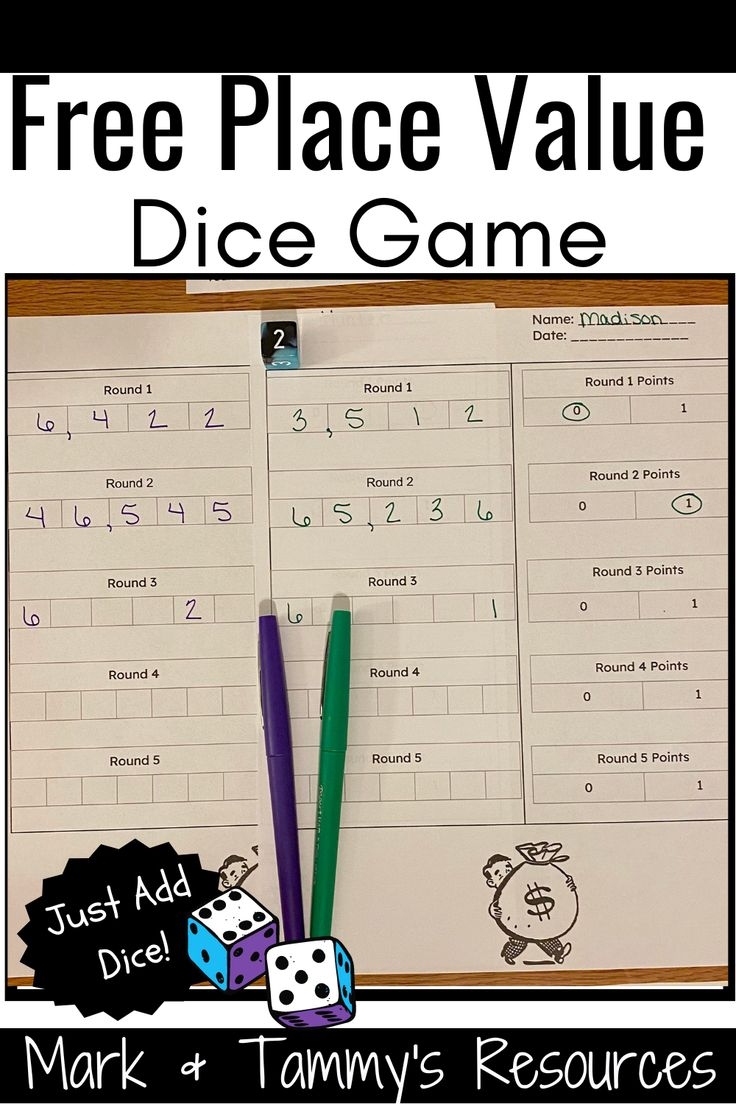 Free Place Value Dice Game