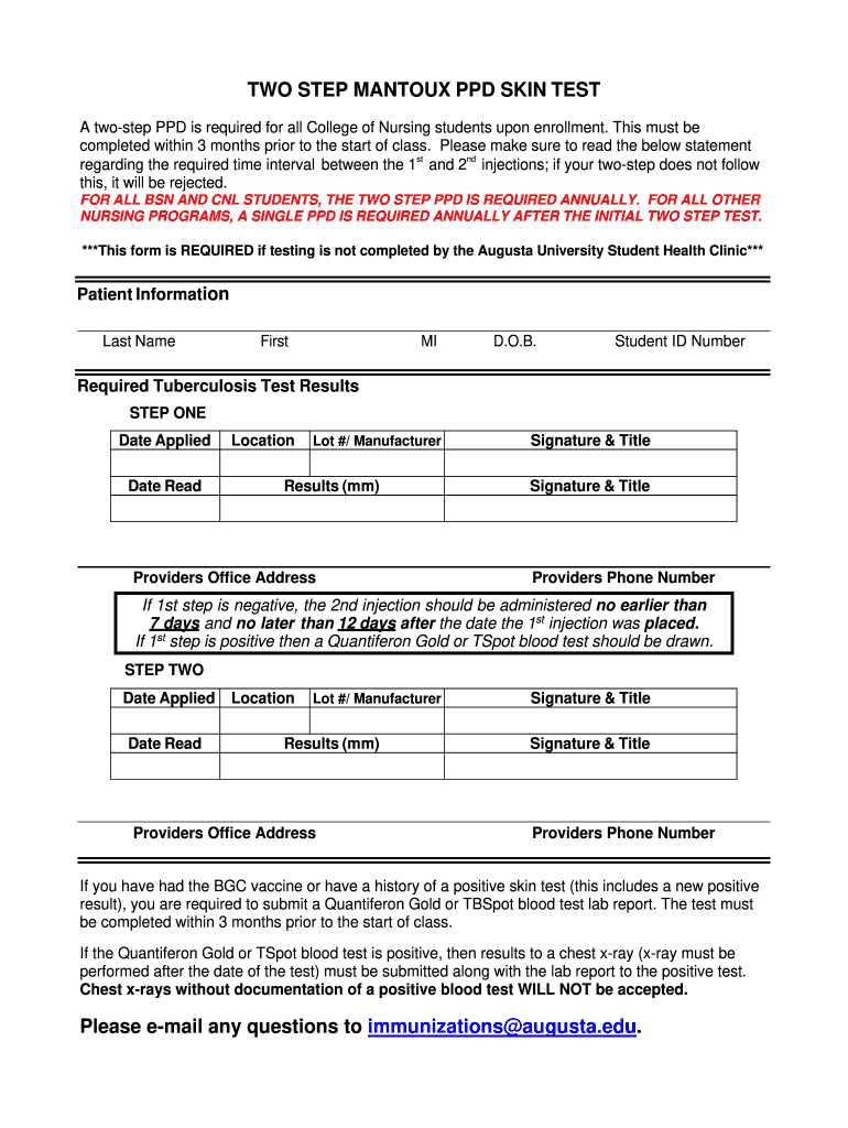 Printable 2 Step Tb Skin Test Form