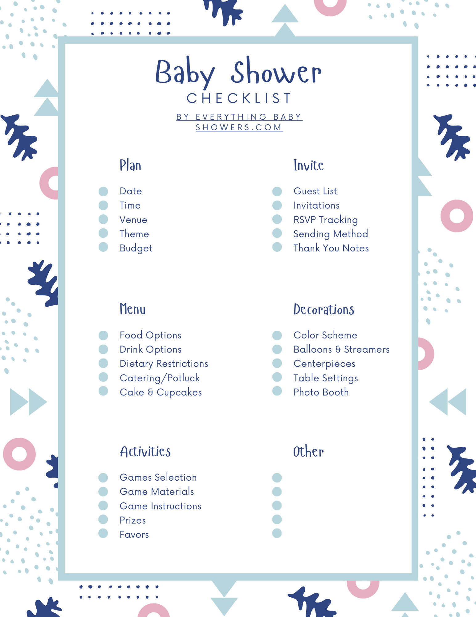 Free Printable Baby Shower Checklist
