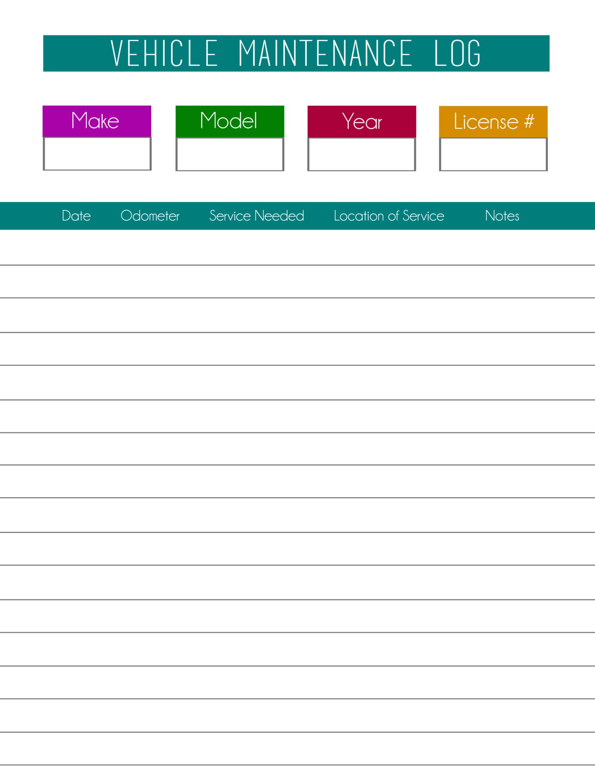 Free Printable Vehicle Maintenance Logs