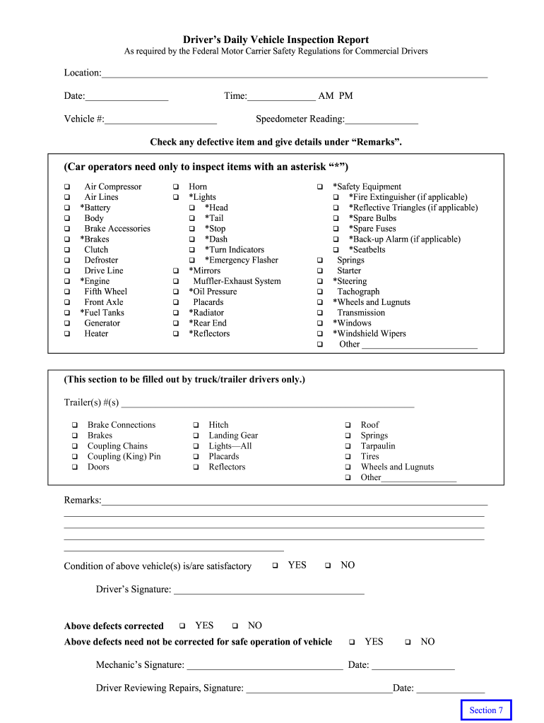 Printable Free Vehicle Inspection Sheets