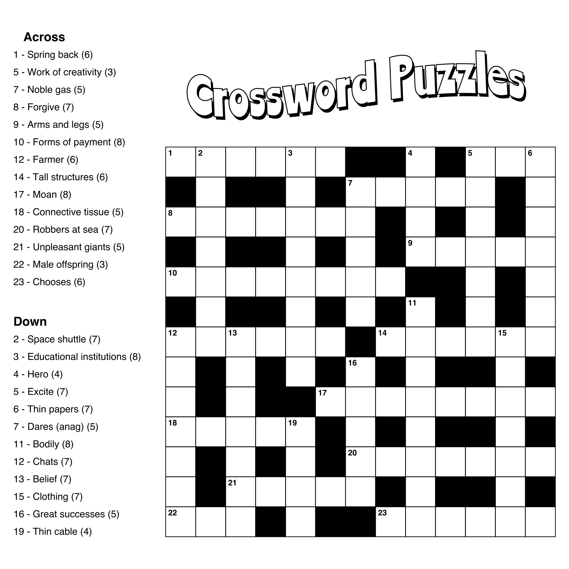 Free Printable Easy Crossword Puzzles Worksheets Library