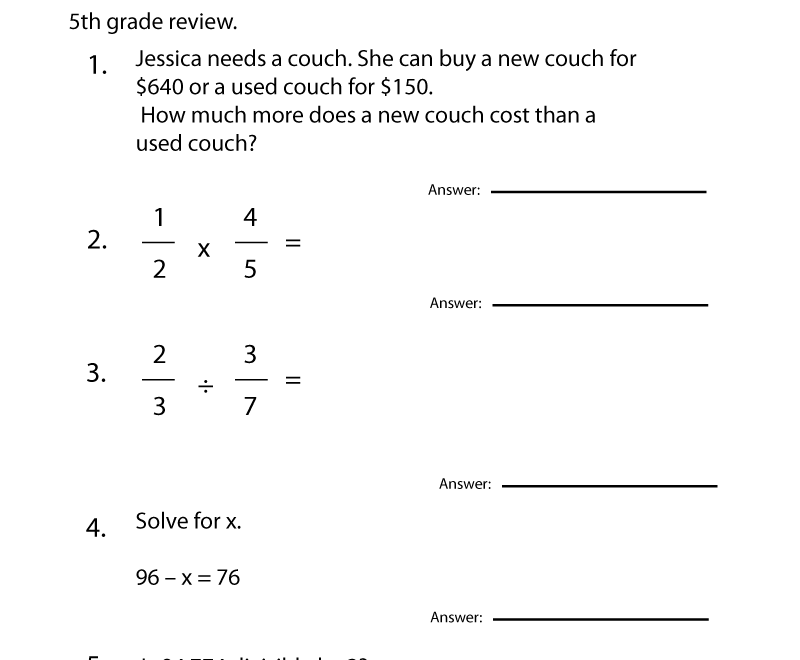 Free Printable Fifth Grade Math Practice Worksheet