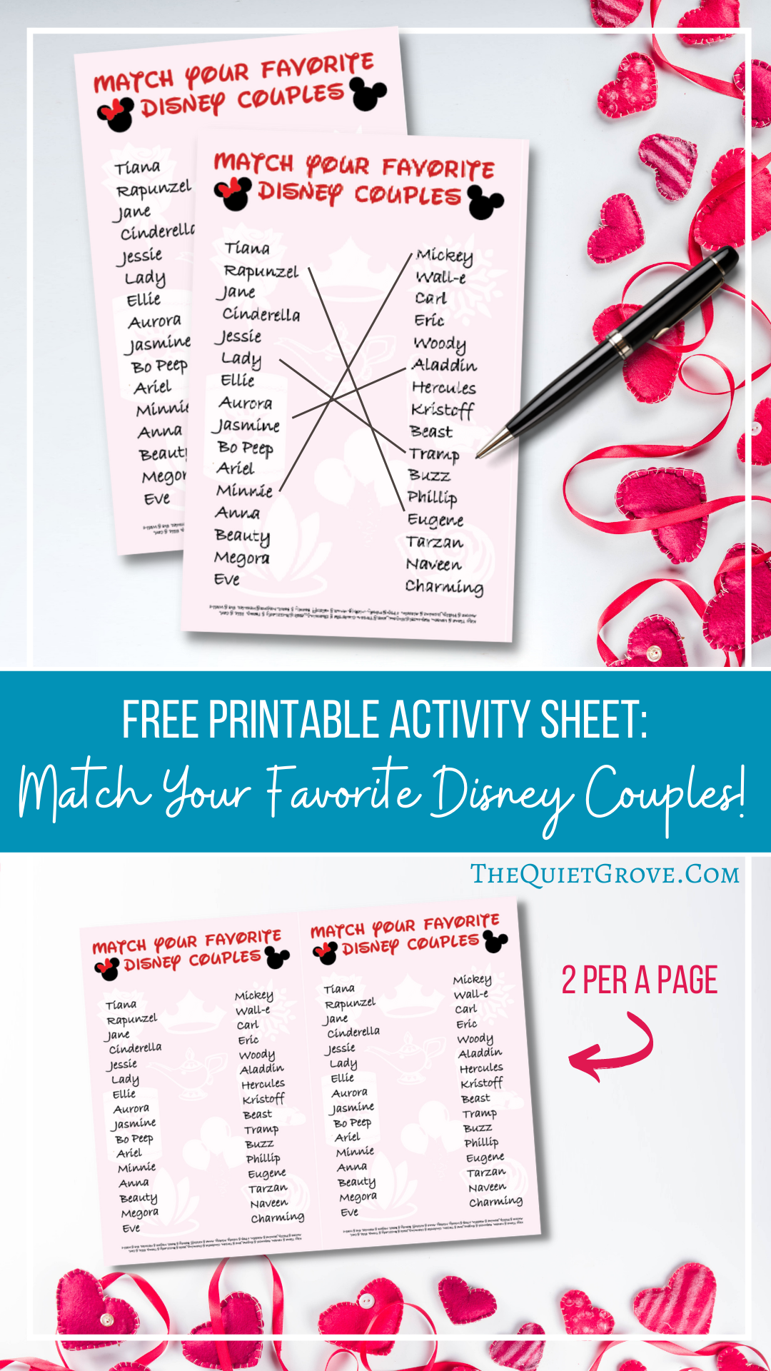 Free Printable Match Your Favorite Disney Couples Activity Sheet The Quiet Grove