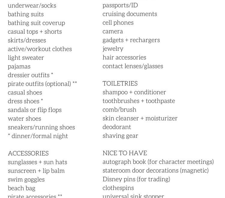 Free Printable Packing List For Disney Cruises