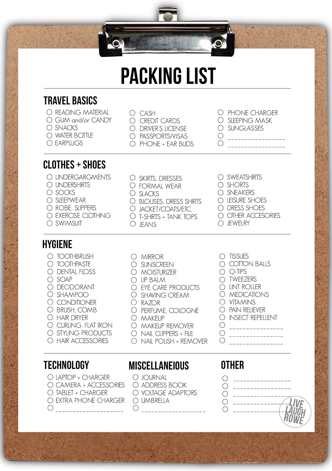 Free Printable Travel Packing List
