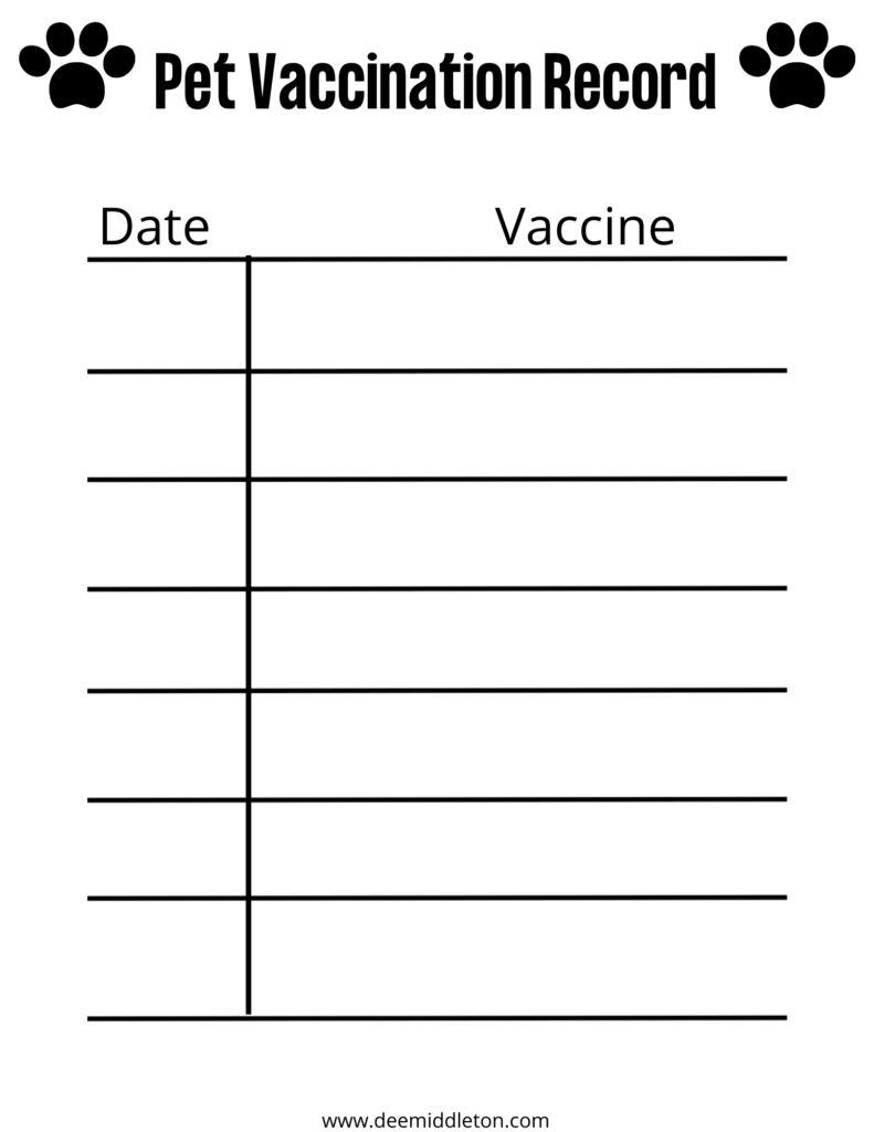 Printable Vaccination Record For Puppies