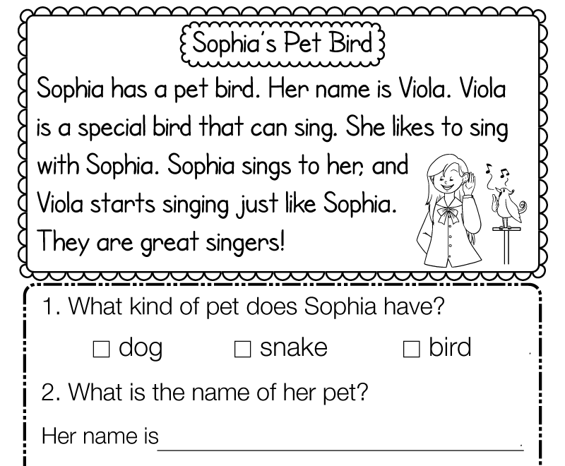 Free Printable Reading Comprehension Worksheet