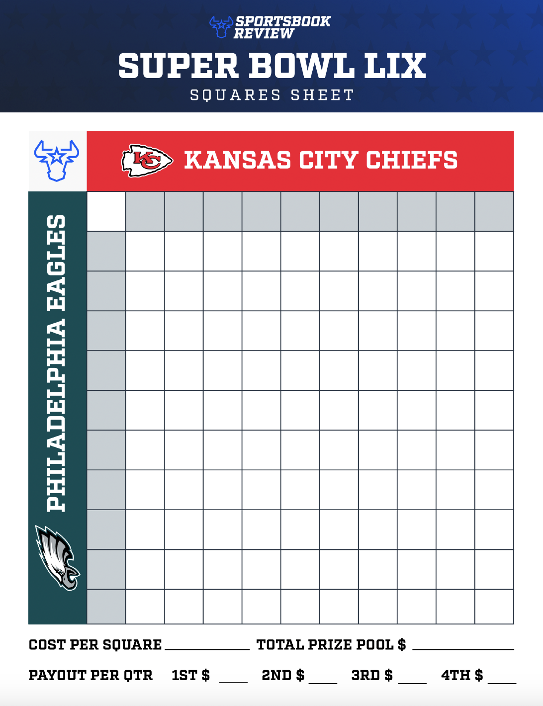 2025 Super Bowl Squares Printable