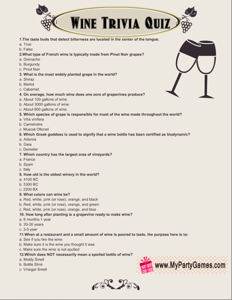 Free Printable Wine Trivia Quiz With Answer Key