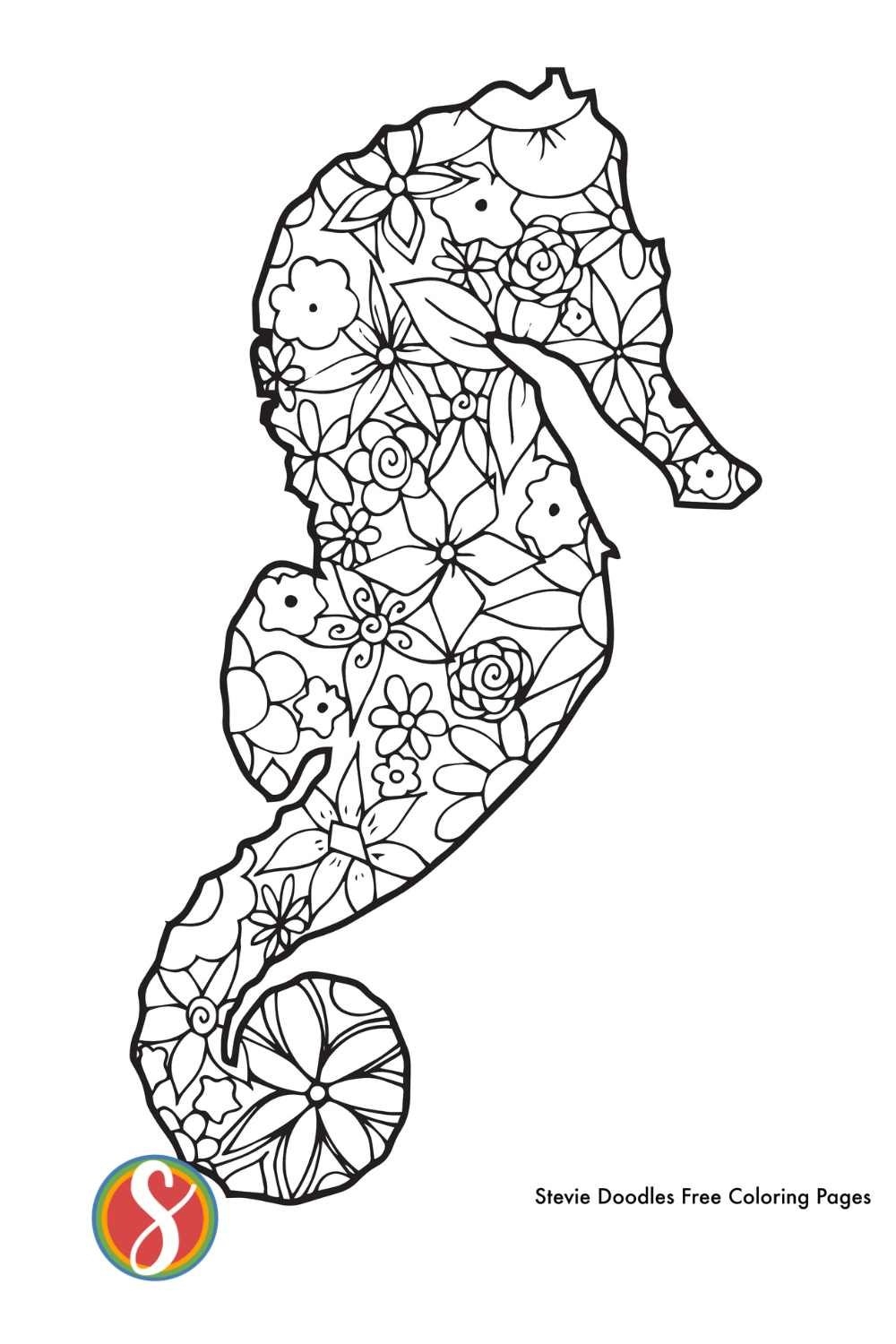 Free Seahorse Printable Coloring Page Stevie Doodles