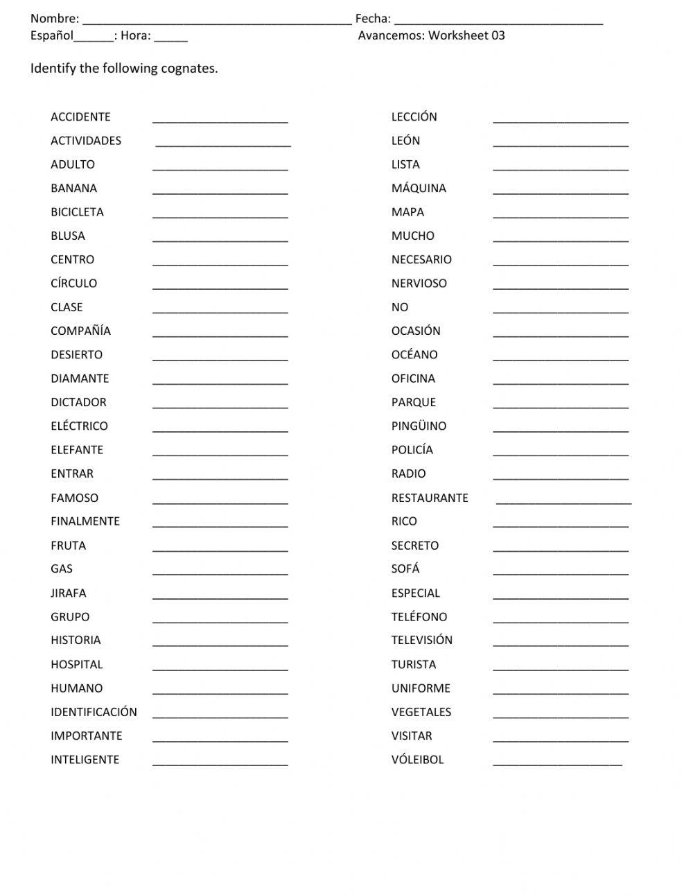 Free Spanish Cognate Worksheet Download Free Spanish Cognate Worksheet Png Images Free Worksheets On Clipart Library