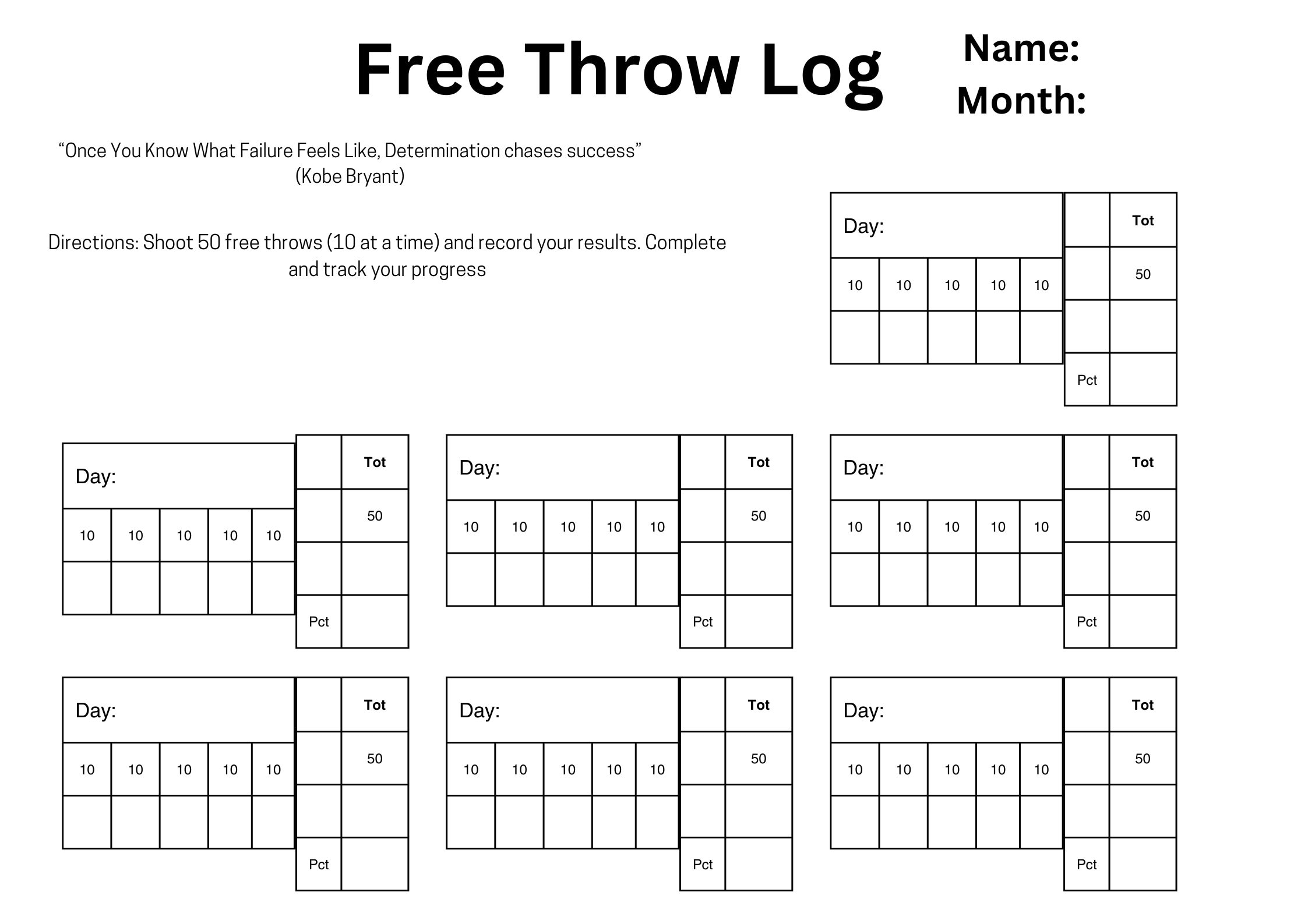 Free Throw Log For Basketball Etsy