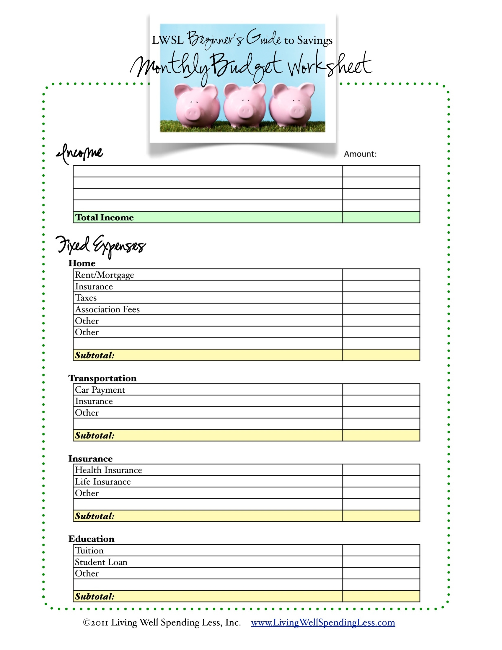 Living Well Spending Less Printables