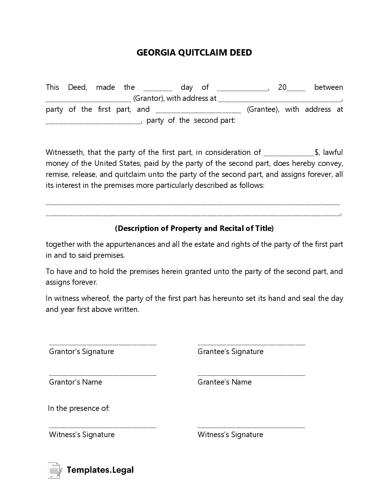 Georgia Deed Forms Templates Free Word PDF ODT 