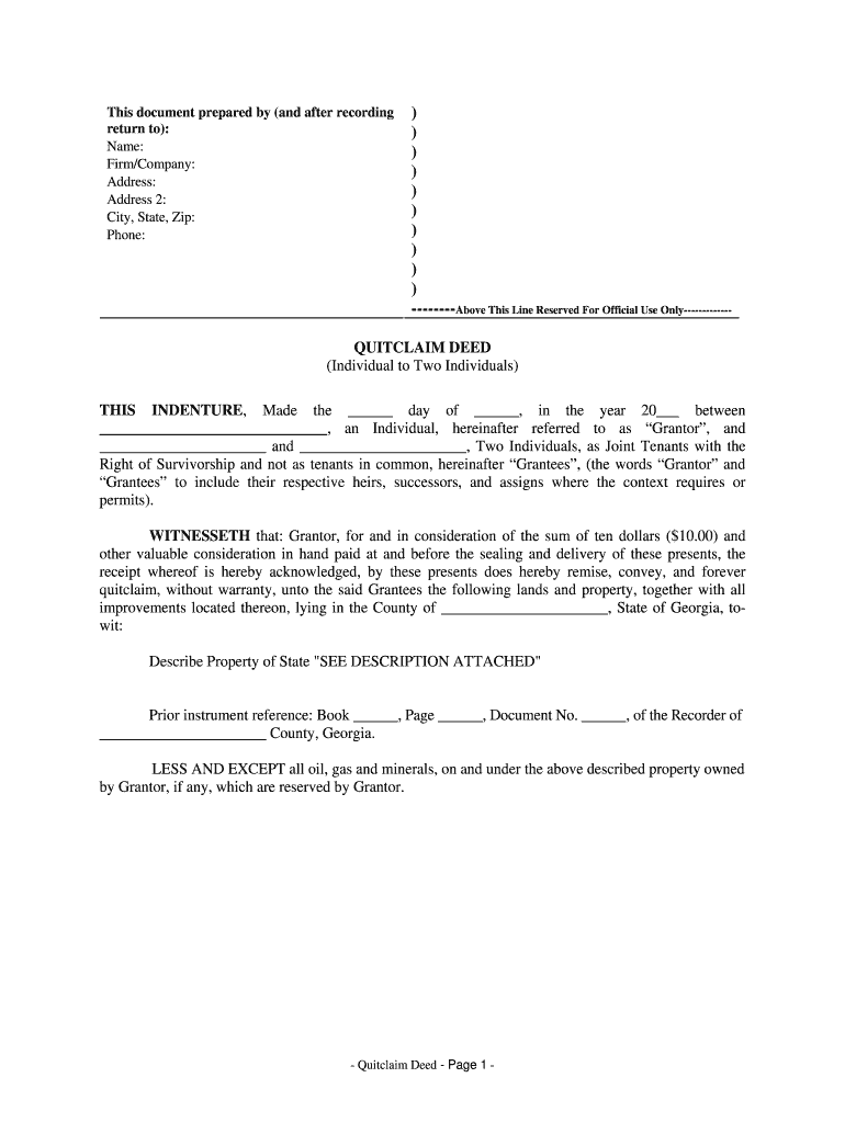 Georgia Quit Claim Deed Form Word Fill Online Printable Fillable Blank PdfFiller