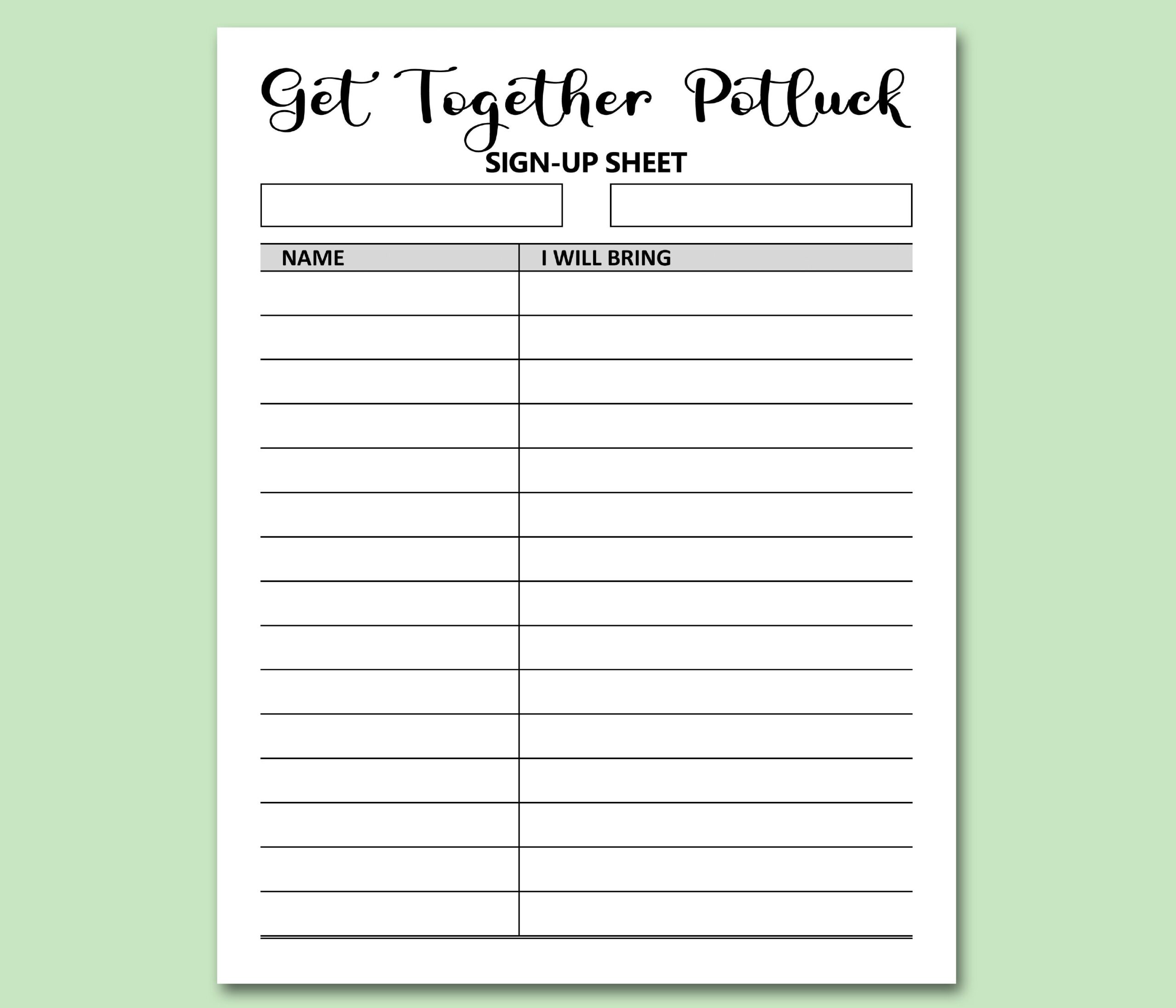 Get Together Potluck Sign Up Sheet Printable Signup Form Potluck Dinner Friends Church Social Reunion Event Games Activities Letter A4 Etsy