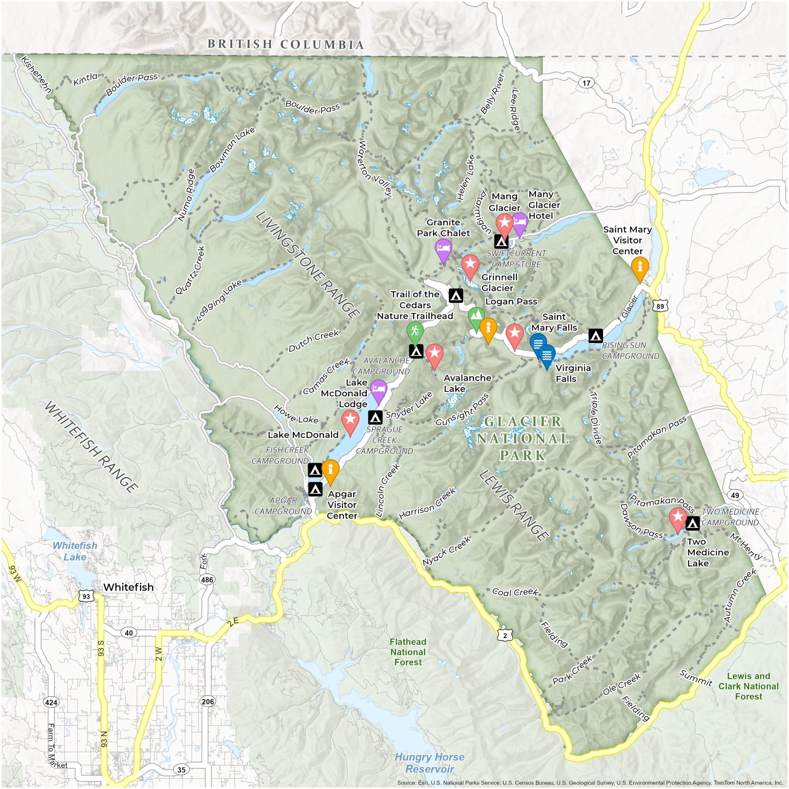 Glacier National Park Map GIS Geography