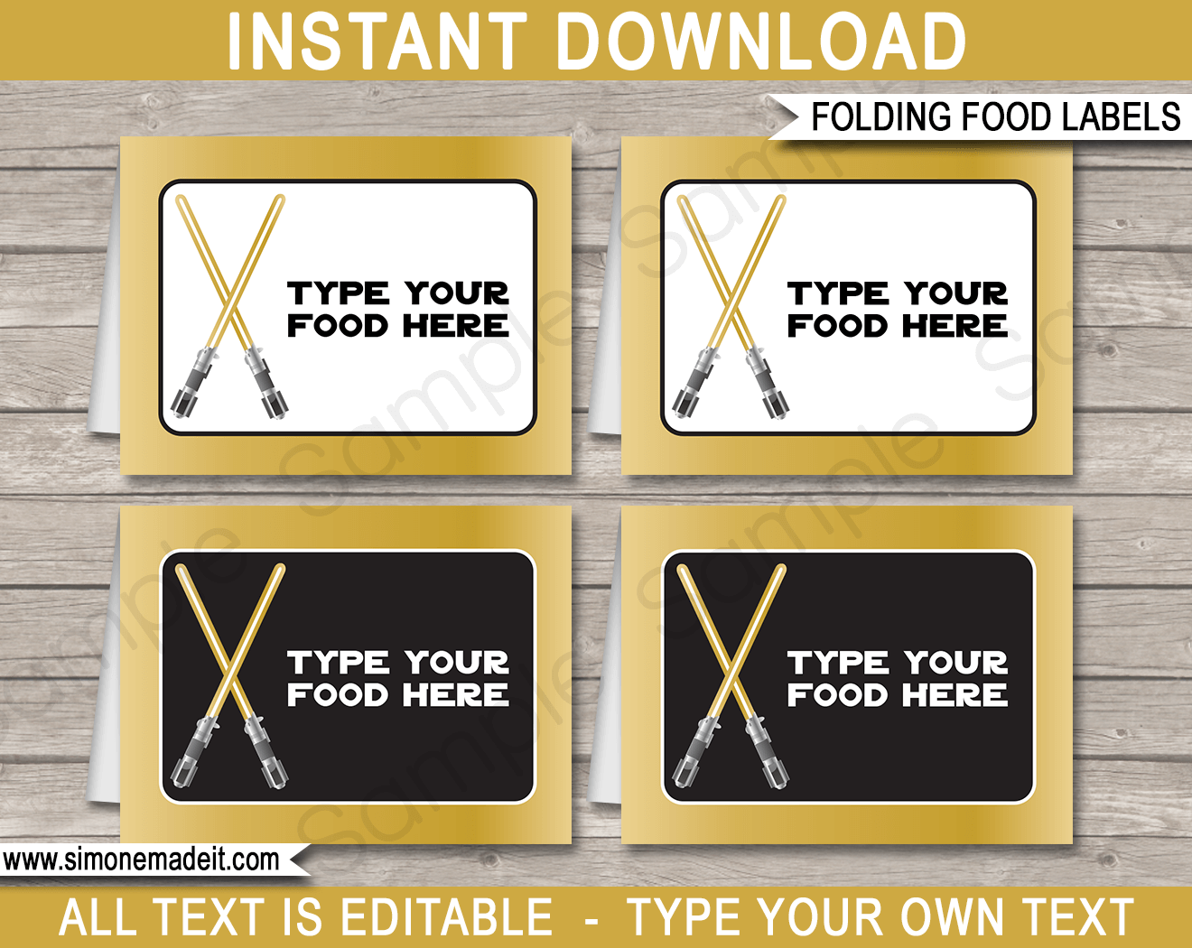Gold Star Wars Food Labels Template Place Cards Birthday Party Decorations