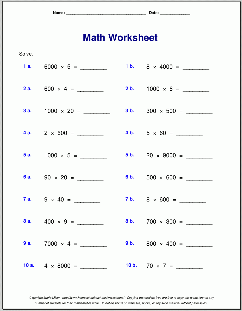 Printable 3Rd Grade Math Worksheets Multiplication