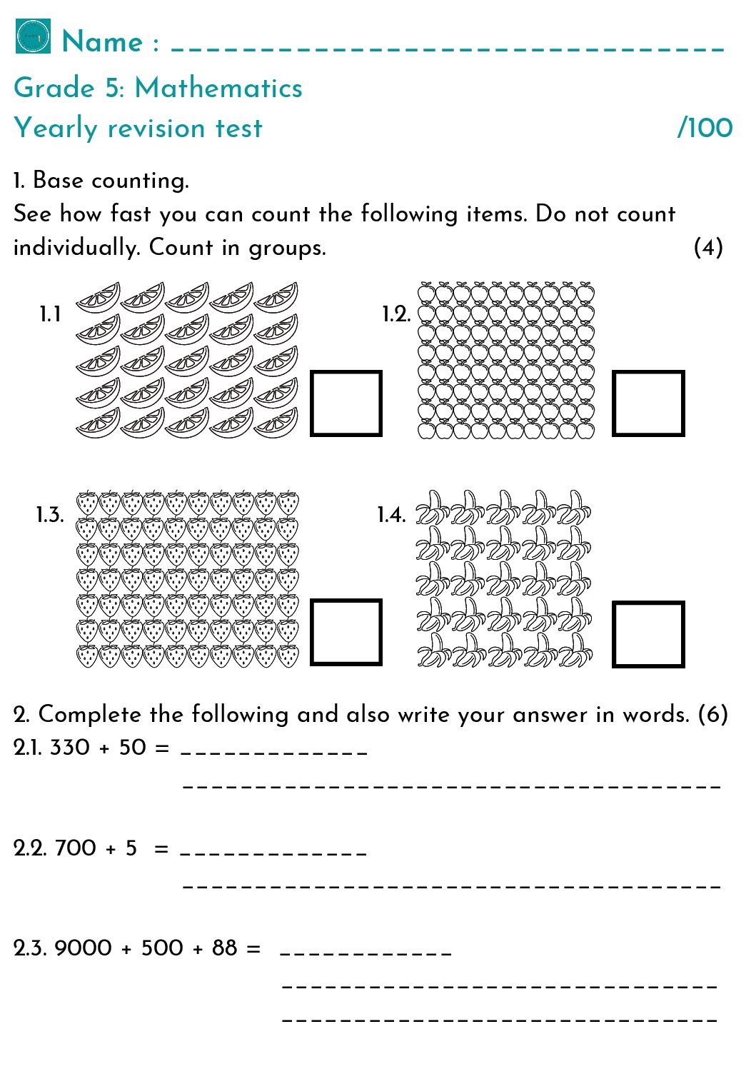5Th Grade Math Test Printable