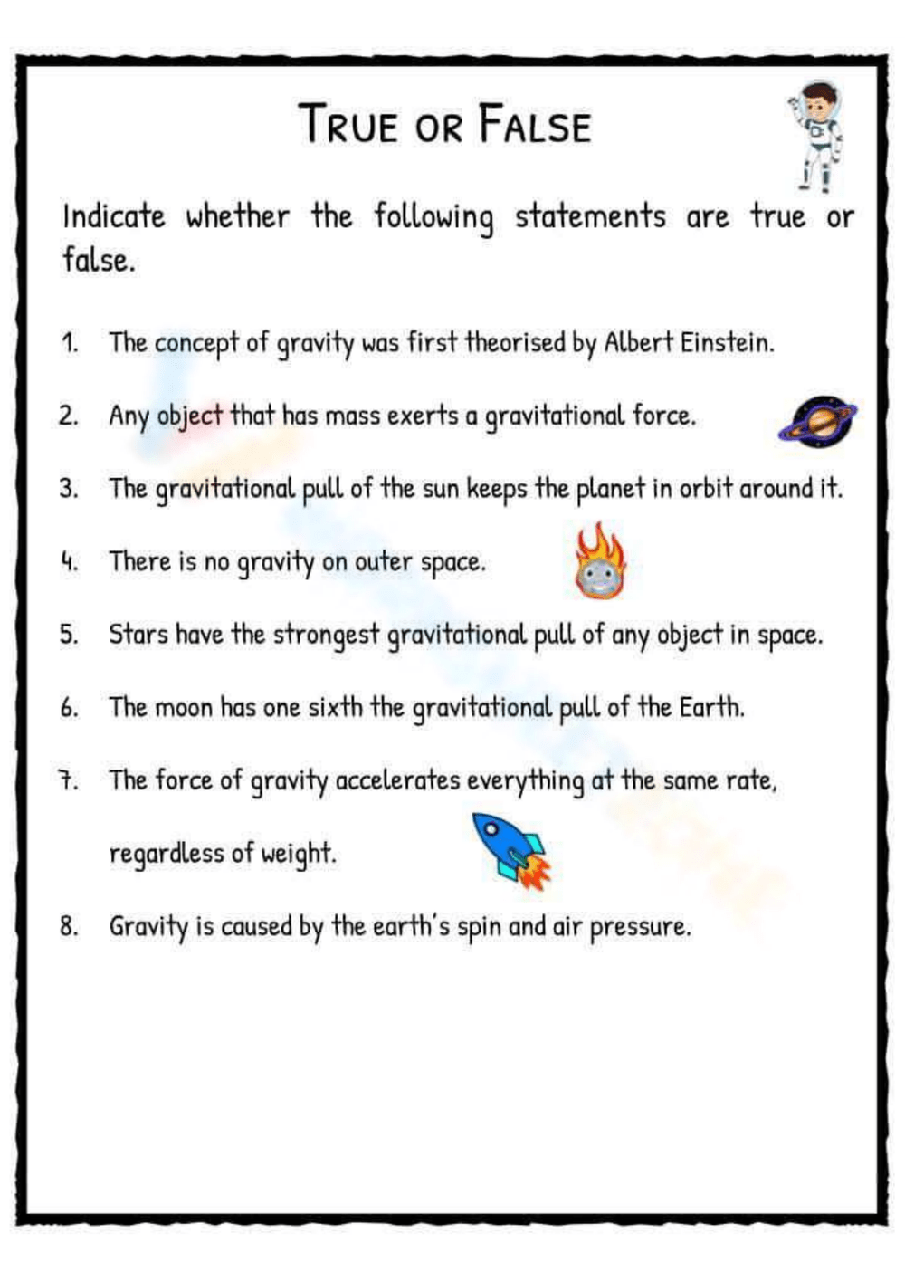 Gravity Worksheets 2025