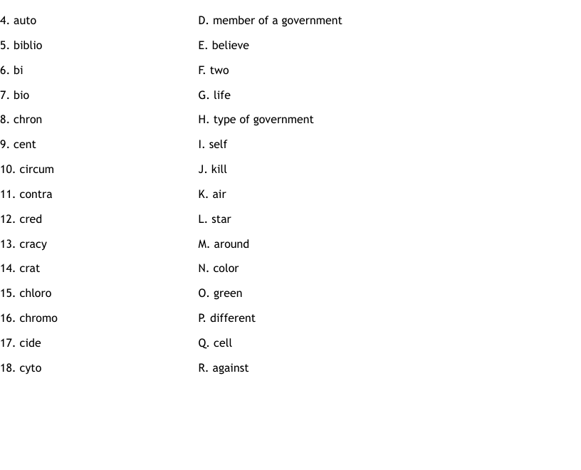 Greek Latin Roots Quiz 1 Worksheet WordMint